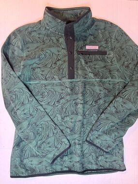 Vineyard Vines Green Leaf-Print Snap Pullover